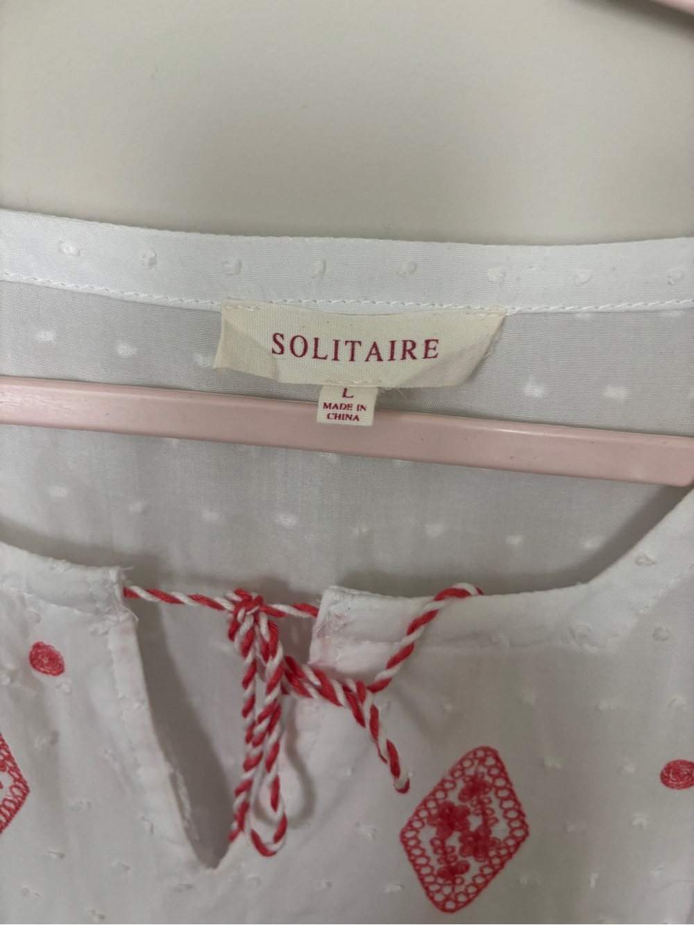 Anthropologie Solitaire Boho White Peasant Blouse with Coral Embroidery -Size L - Picture 2 of 3